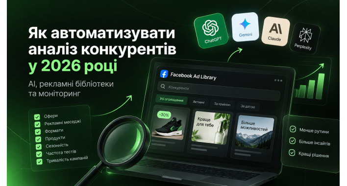 Як автоматизувати аналіз конкурентів у 2026 році: AI, рекламні бібліотеки та моніторинг