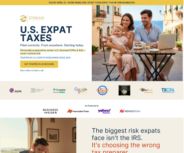 Zisman US Tax — сайт сервісу податкової звітності для американців