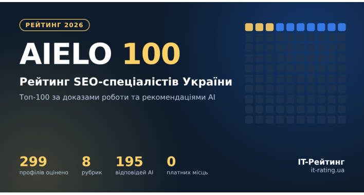 Рейтинг SEO спеціалістів України 2026: AIELO - ТОП 100