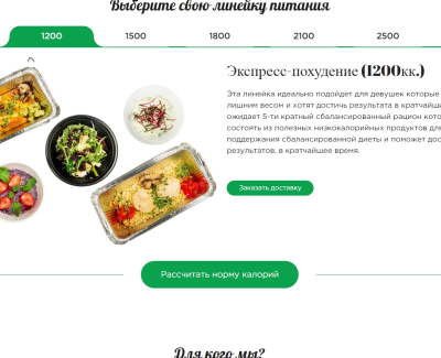 Одностраничный сайт для доставки здоровых рационов Healthy Food